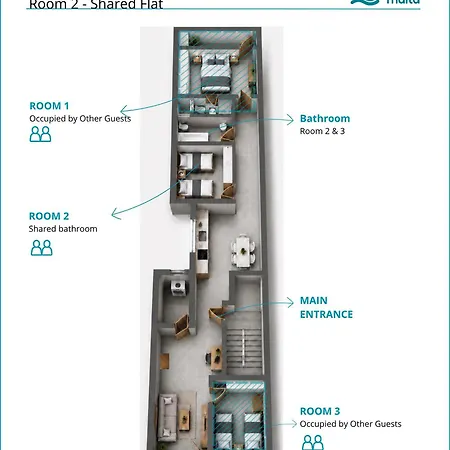 F3 2, Private Two Single Beds Shared Bathroom * 음시다